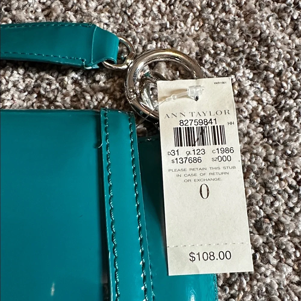NWT Ann Taylor Y2K Teal Patent Buckled Baguette Bag